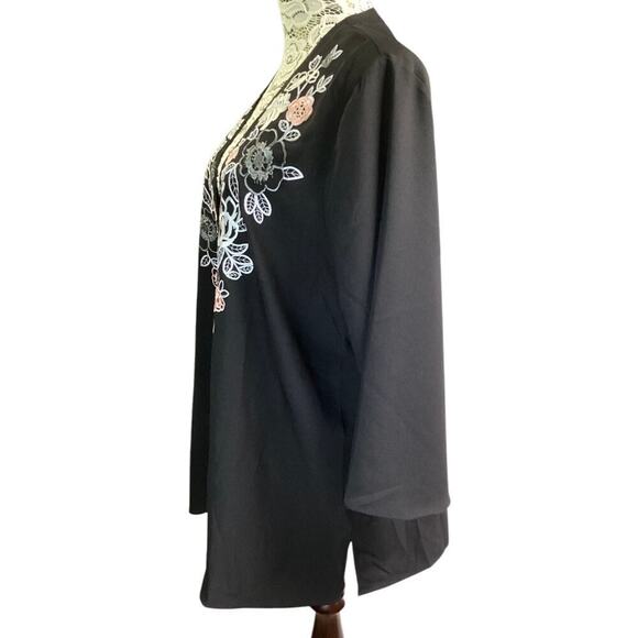 Isaac Mizrahi Live! Women's L Kimono Embroidered black - Picture 3 of 6